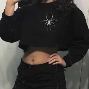 Hand painted Spider Black Cropped Sweater